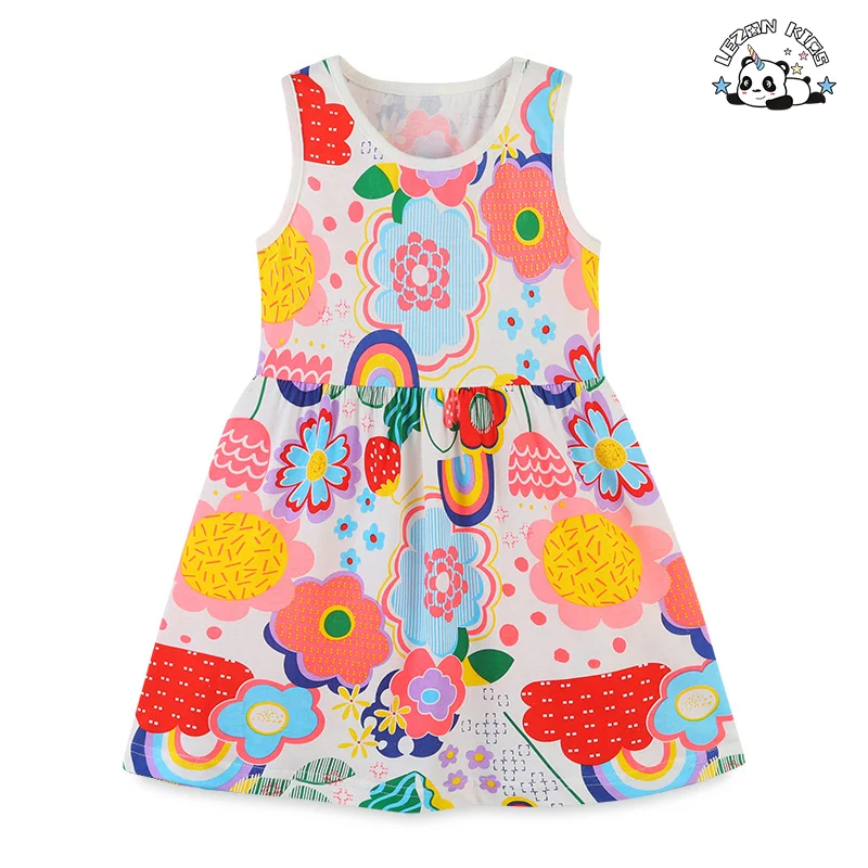 LEZONKIDS - Girls' Summer Dresses Custom Logo Short Sleeve Western Style Woolen Fabric Kid Clothing